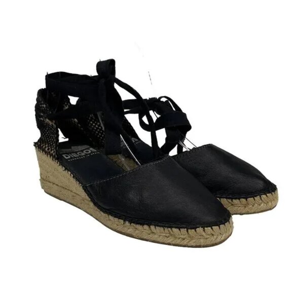 DIEGOS Lola Lace-Up Ribbons Rope Sole & Leather Handcrafted Black Espadrilles 39 - Picture 4 of 12